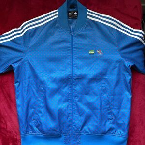 Pharrell x Adidas Blue and Red Dot Bomber Jacket